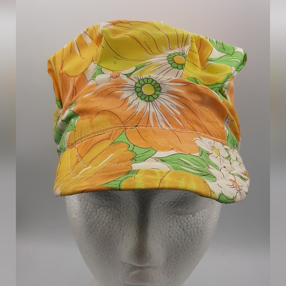Handmade Vintage Baseball Truckers Cap Hat Floral Fabric Size Small Measurements